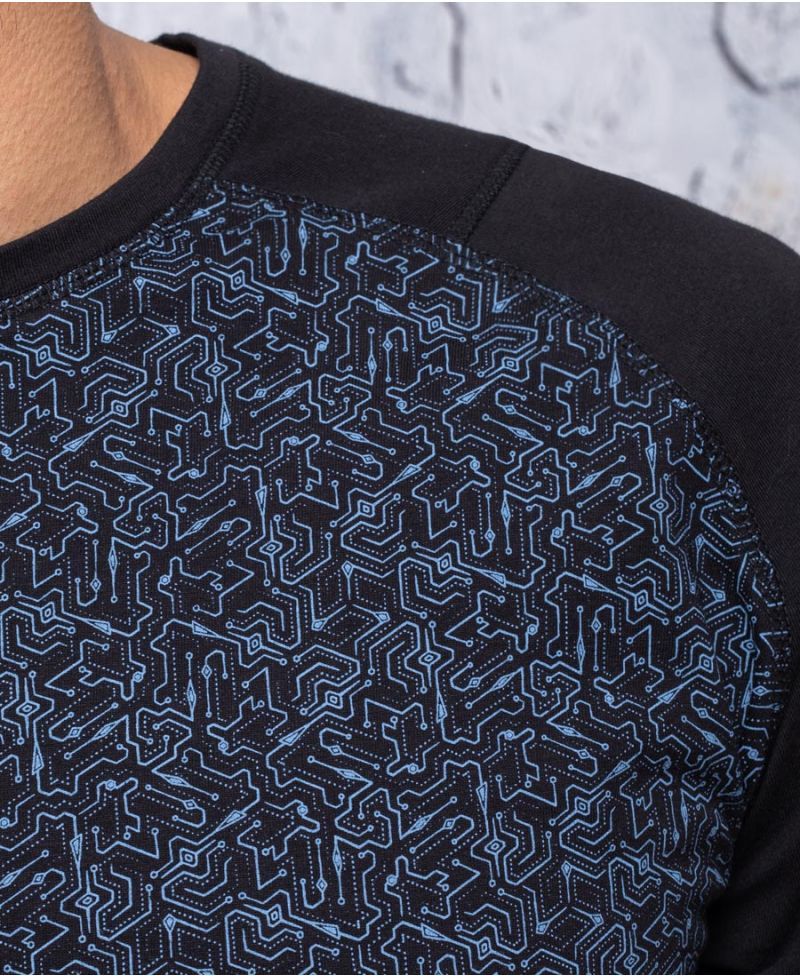 Mens long sleeve black cotton T-shirt Geometric Print