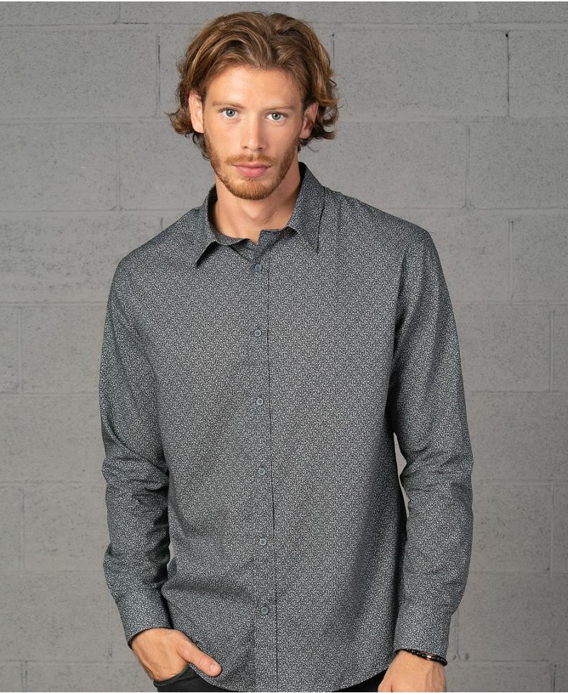Psychedelic Men Button Up Shirt Long Sleeve Button Down Atom Grey