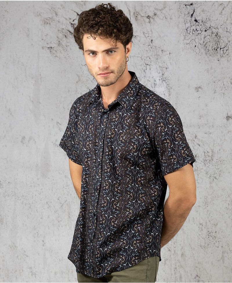Black Cotton Button up Shirt for Men Short Sleeved Button Down Shirt Men's  Fashion Psychedelic Festival Psy Urban Street Wear -  Canada