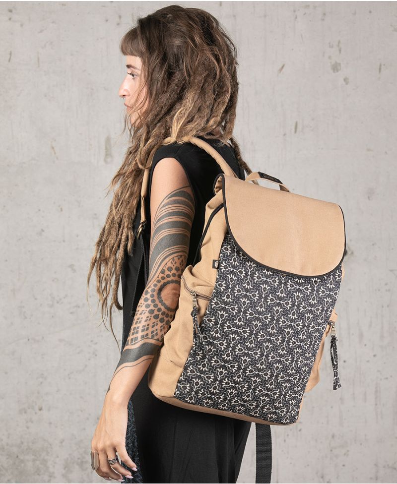 Canvas laptop backpack 15.6 inch black tribal print